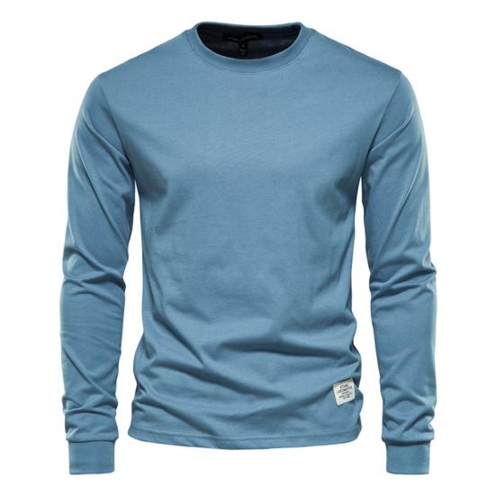 Men Tops Solid Color Cotton Pullover Comfortable Anti-pilling Crew Neck Elastic Cuff