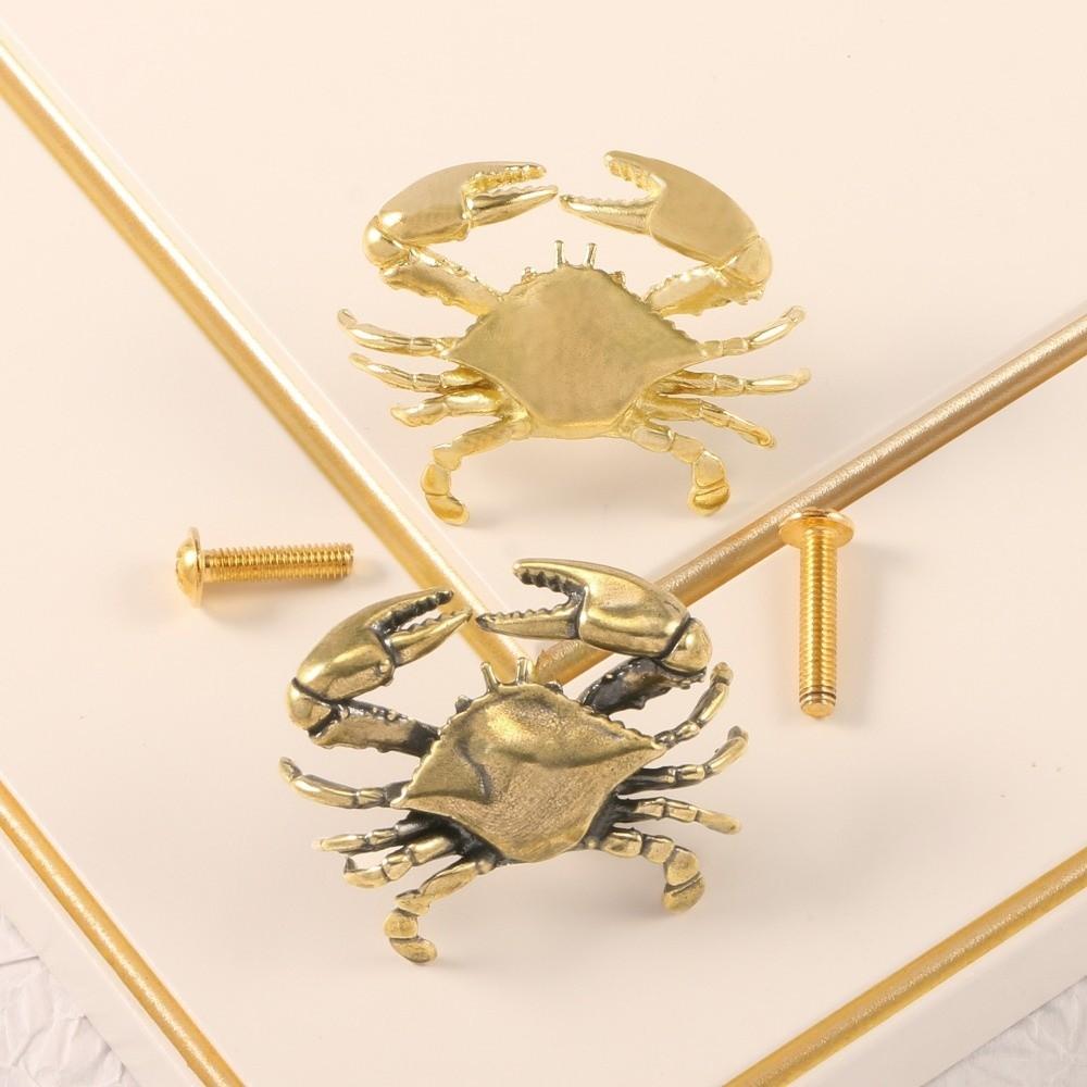 Retro Brass Cabinet Pulls Hardware Closet Door Knobs Creative Crab Design Drawer Handles  Window