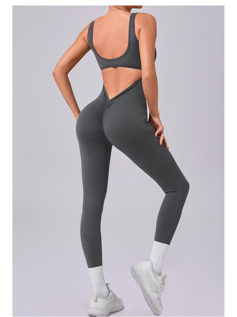 Gefalteter Ärmelloser V-Taillen-Hüfthebender Fitness-Einteiler Yoga-Anzug für Outdoor-Laufen