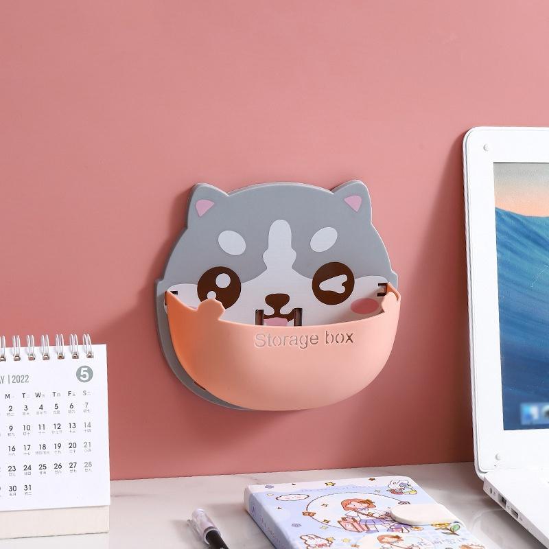 Wall-Mounted Cartoon Organizer Box Multi-functional Air Conditioner Remote Control Phone Rack Punch-free Storage Box Home Decor