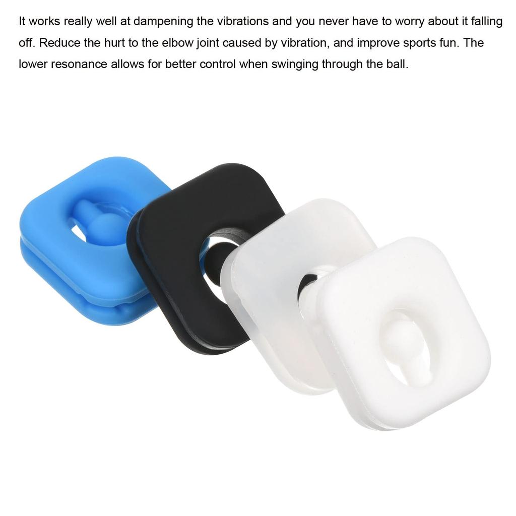 PATIKIL Tennis Vibration Damper 4 Pieces Square Silicone Shock Absorber Racket String Damping for Tennis Racket Black White Clear Blue