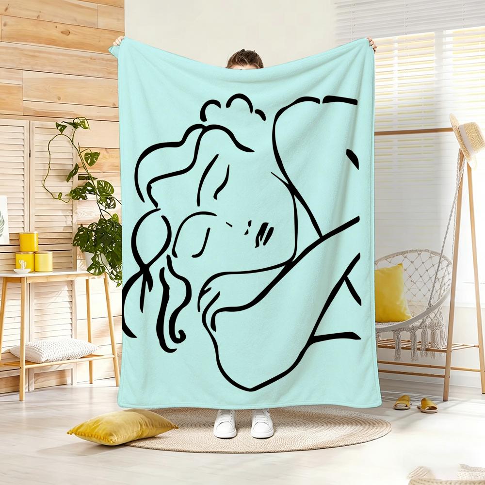 Anime A-Abstrakt Matisse Linien Mädchen Weiche Warme Decke für Schlafzimmer Wohnzimmer Bett Reise Camping Picknick Geschenk