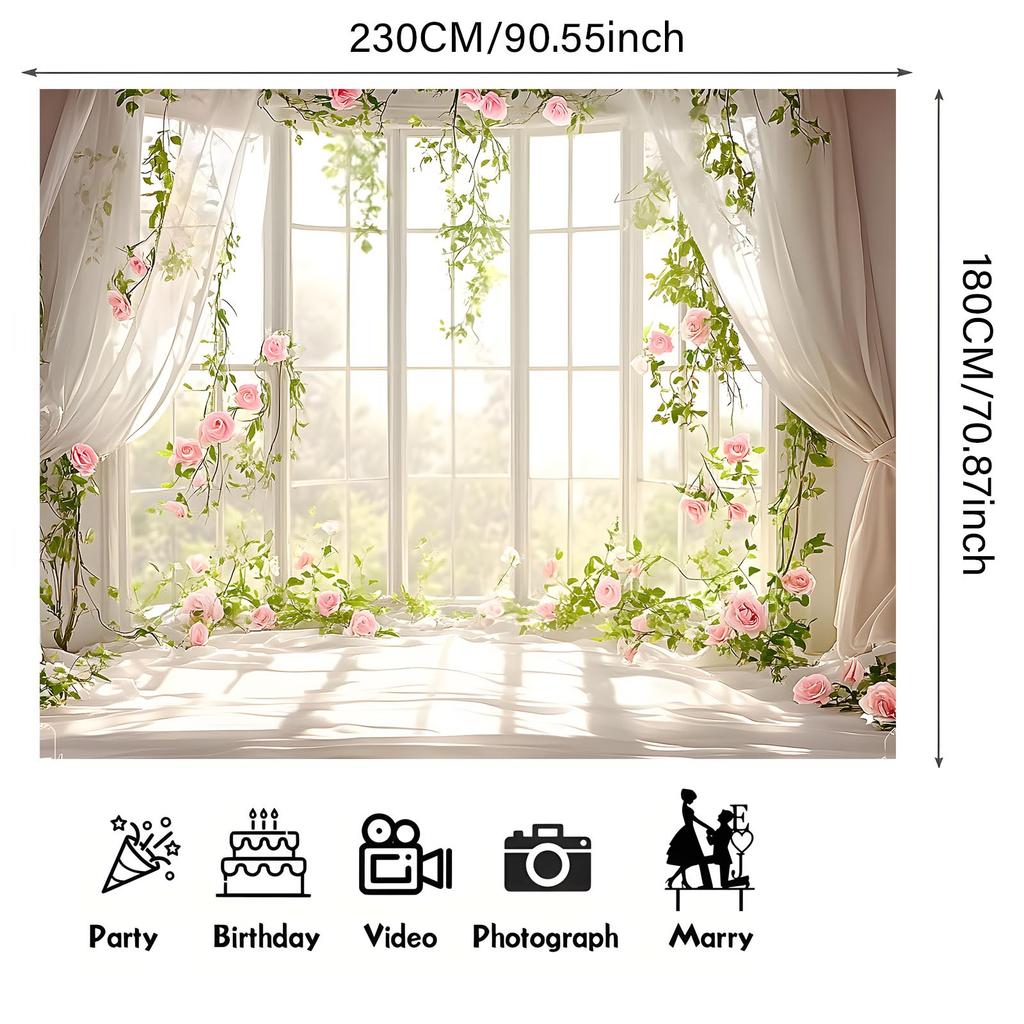 1PC, Floral Window Background Banner, Room and Garden Decoration, Suitable for Weddings, Birthdays, Anniversaries, Celebrations