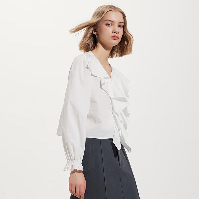 Tatu Autumn/Winter French Style V-Neck Ruffle Blouse S