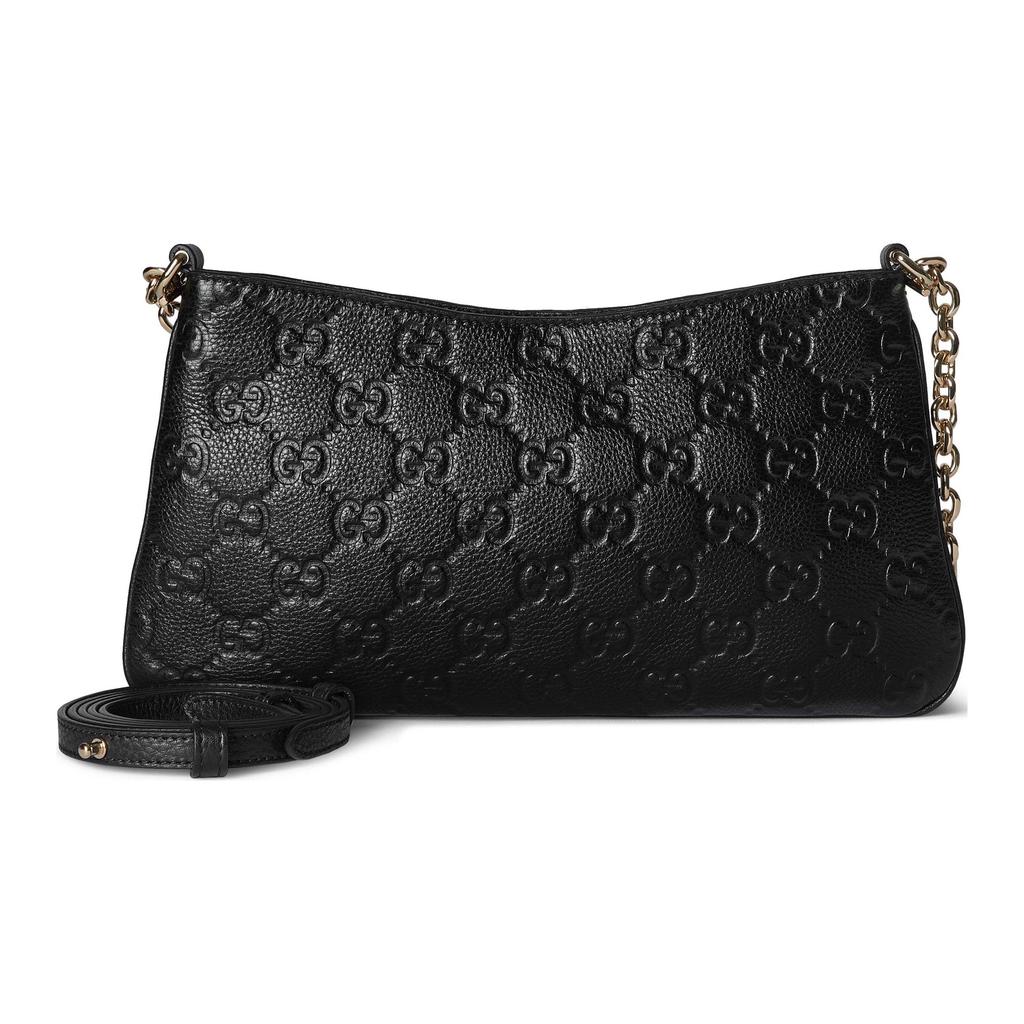 Gucci GG Emblem Logo Zipper Closure Pebbled Leather Handbag Small Women Handbags Black 815277-AAEEM-1000