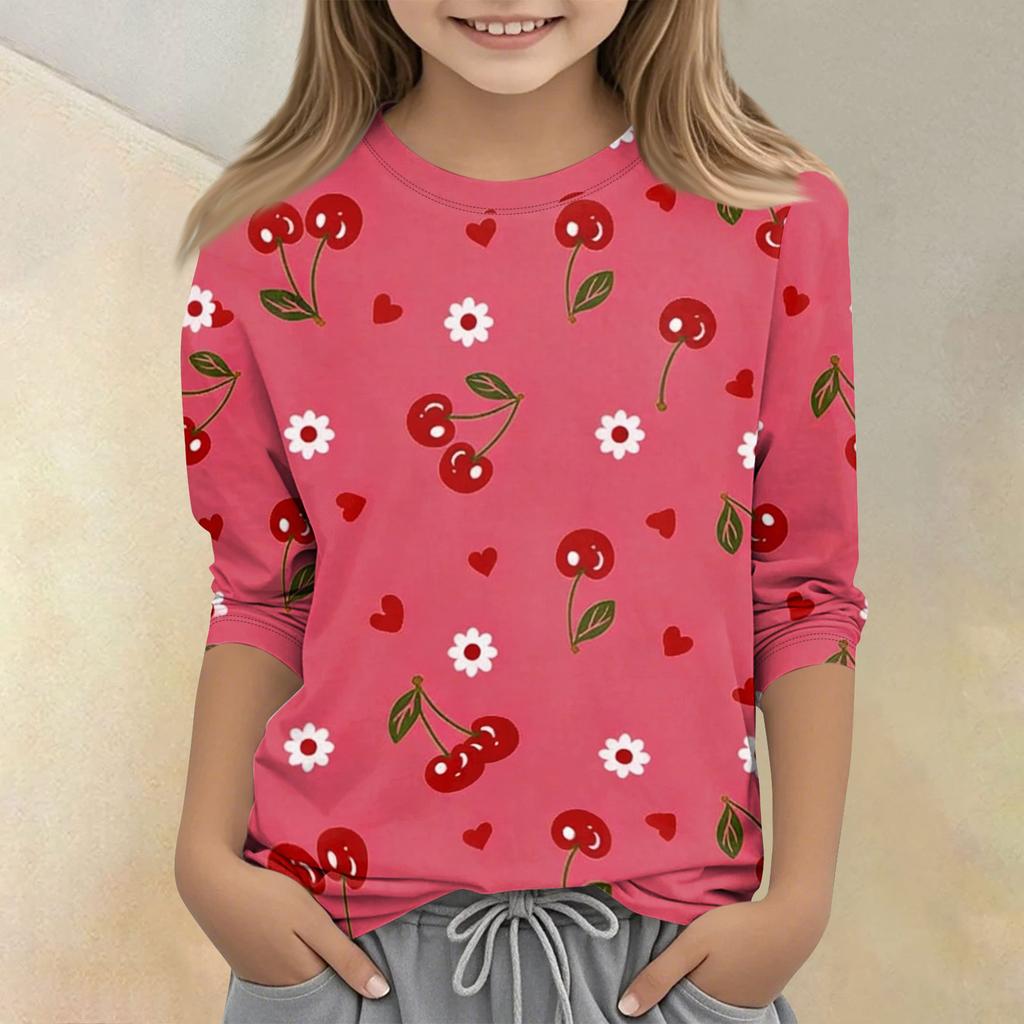 Children's Printed Round Neck Seven Quarter Sleeve Casual T-shirt