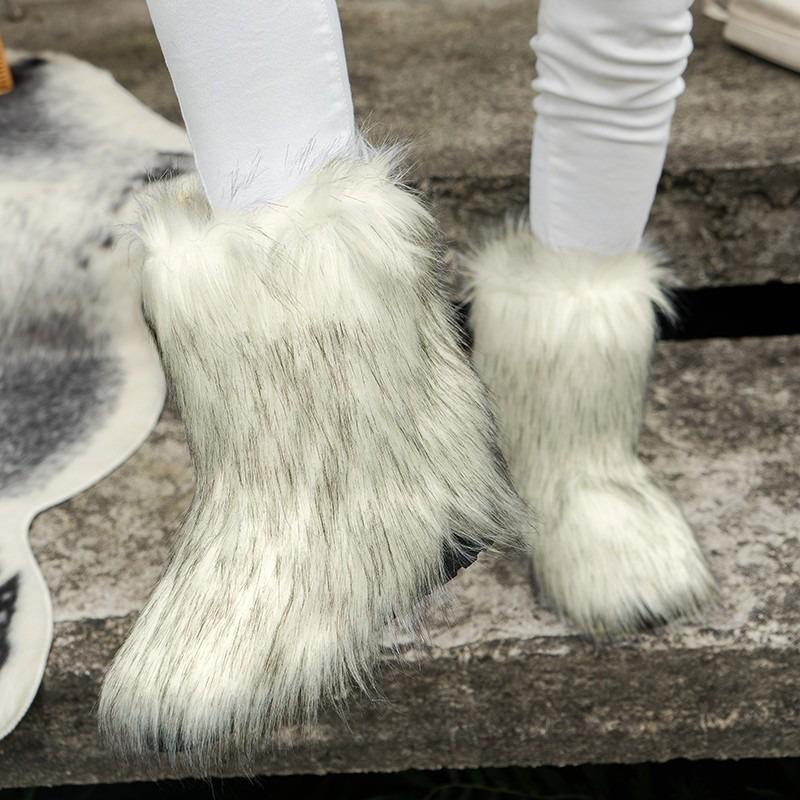 Women's Mid-calf Large Size Thick Sole Winter Warm Fur Fur Snow Boots Padded Lined Ankle Boots Non-slip Hiking Sports Cotton Boots