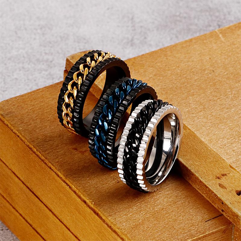 Punk Cuban Chain Rings for Men Stainless Steel Biker Finger Ring Hip Hop Jewelry Male Charms Gift Turnable Anillos