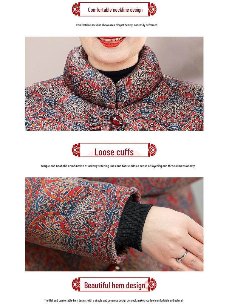 Warm, Thickened Stand Collar Jacket with Fleece Lining for Elderly Women (70-80 years), Cotton Padded for Cold-Proof Comfort.