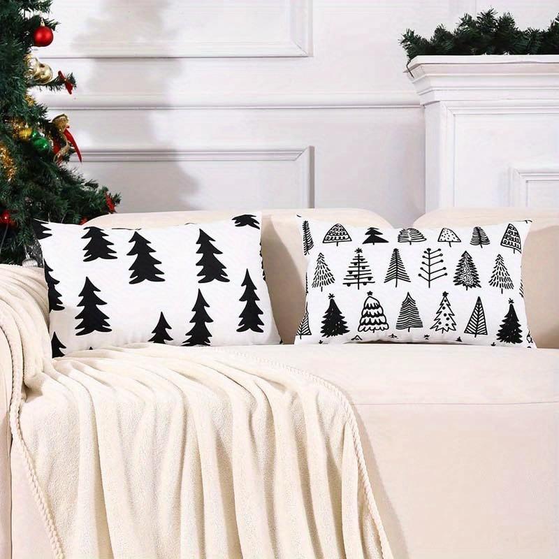 1PCS Christmas Tree Pattern Pillowcases: Black & White Festive Decor Sofa bed cushion cover, New Year home decoration