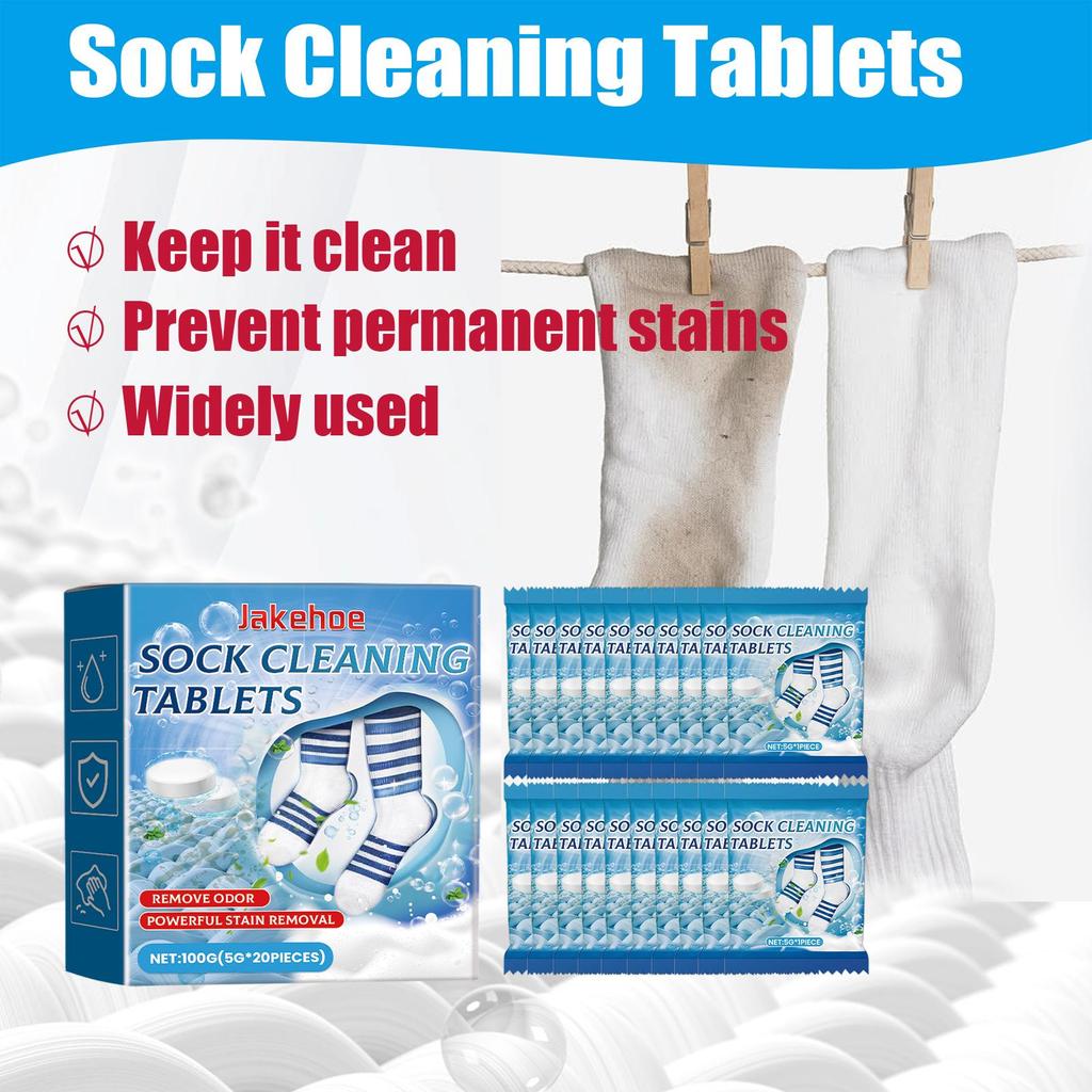 Jakehoe Sock Cleaning Tablets Gently Clean Socks of Stubborn Dirt, Stains and Odors with Multi-purpose Cleaning Tablets.
