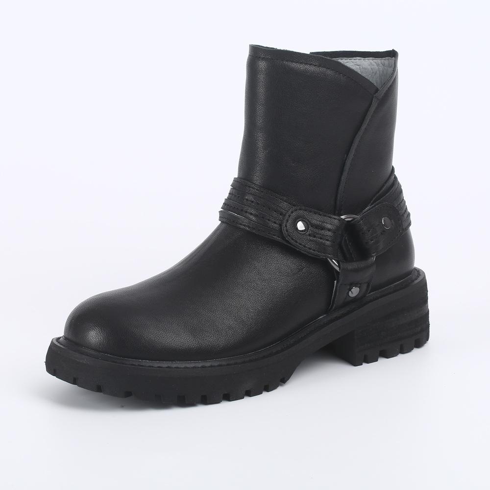 

2025 autumn and winter leather black boots women s western cowboy short boots thick-soled Martin boots women s retro boots 36 чорний