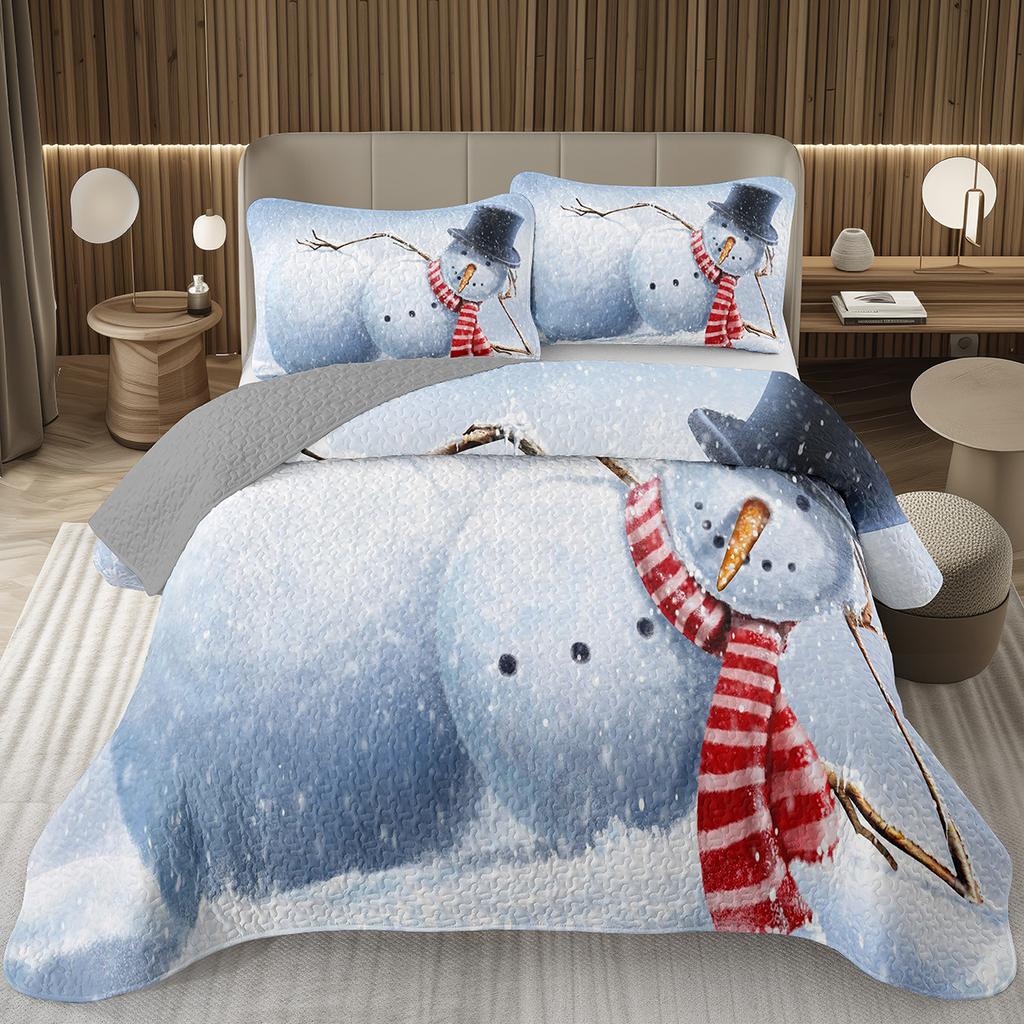 Copriletto Buon Natale, Set Copriletto Pupazzo di Neve Kawaii Queen/Full per Camera da Letto Bambini Ragazzi Ragazze, Set Piumino Tema Natale Cartone Animato