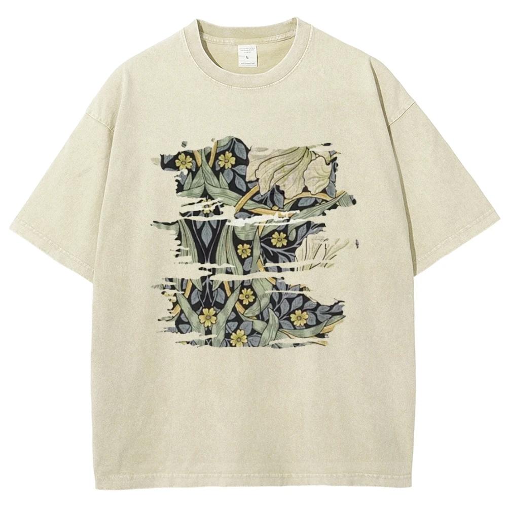 Hand Drawing Floral Flower Vintage Unisex Washed T-shirt S разноцветный