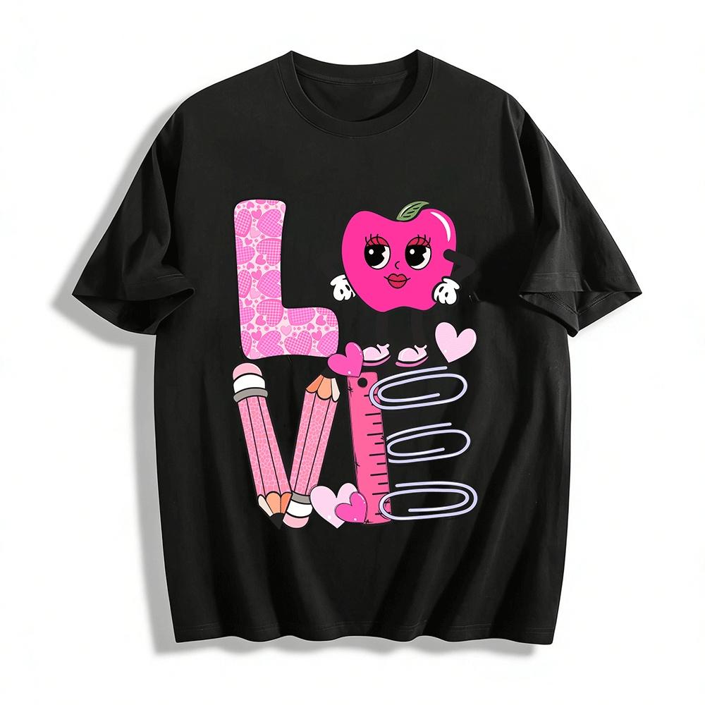 

Love Apple Stationery Themed Fun Print Casual T-Shirt For Adults Kids Pure cotton T-shirt XXS