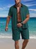 Mens Casual Color Block Breathable Thin Beach Shirt Shorts Set