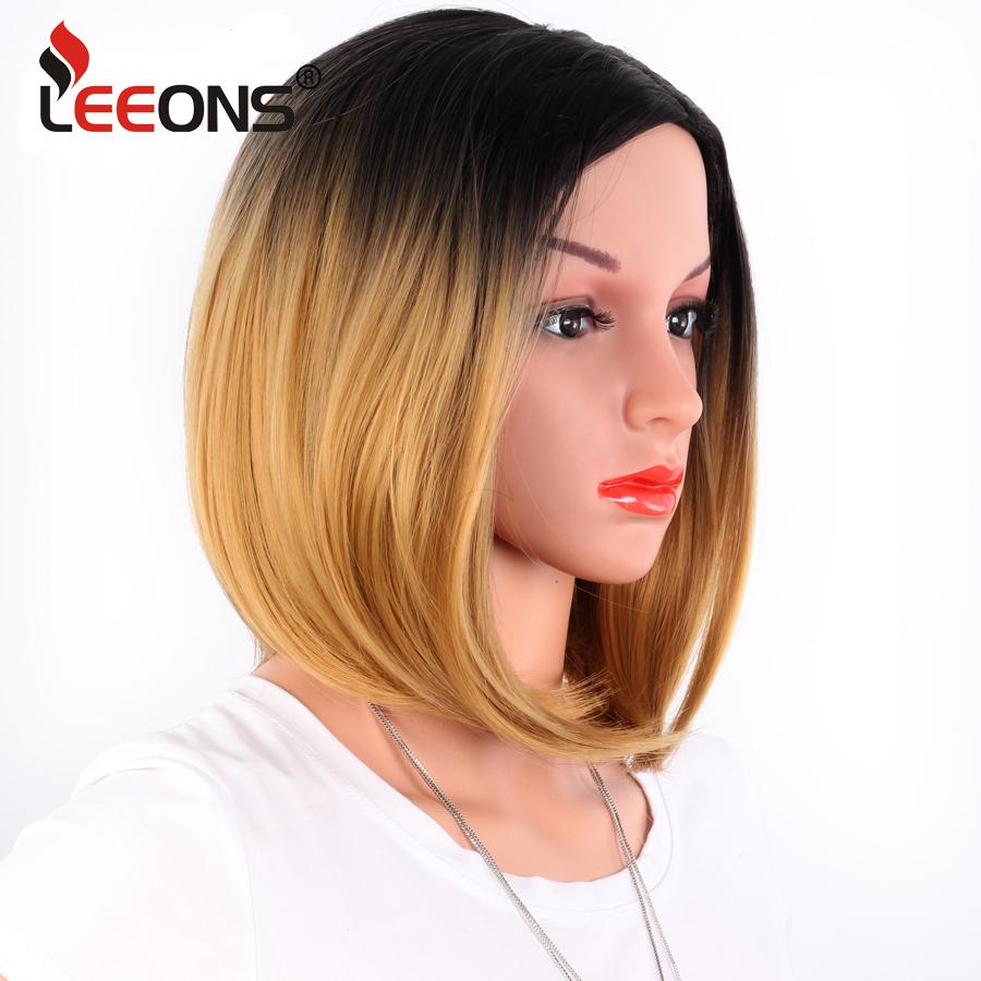 

Leeons Афро-Американский Боб Парики Короткие Прямые Парики Для Женщин Парик До Плеча Термостойкие Синтетические Черно-каштановые Волосы