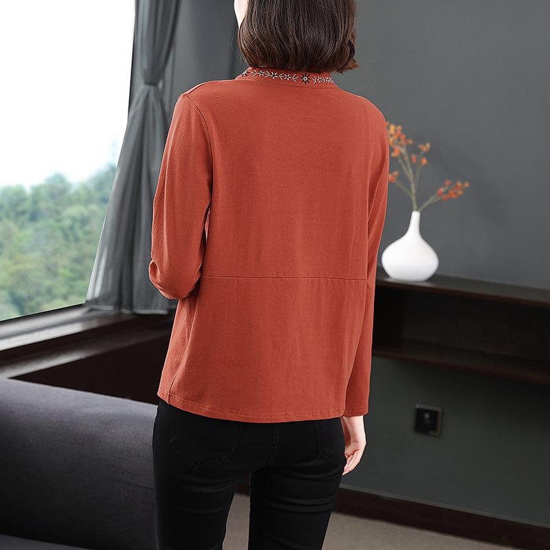 Embroidered Round Neck Loose-Fit Pullover Blouse for Autumn/Winter