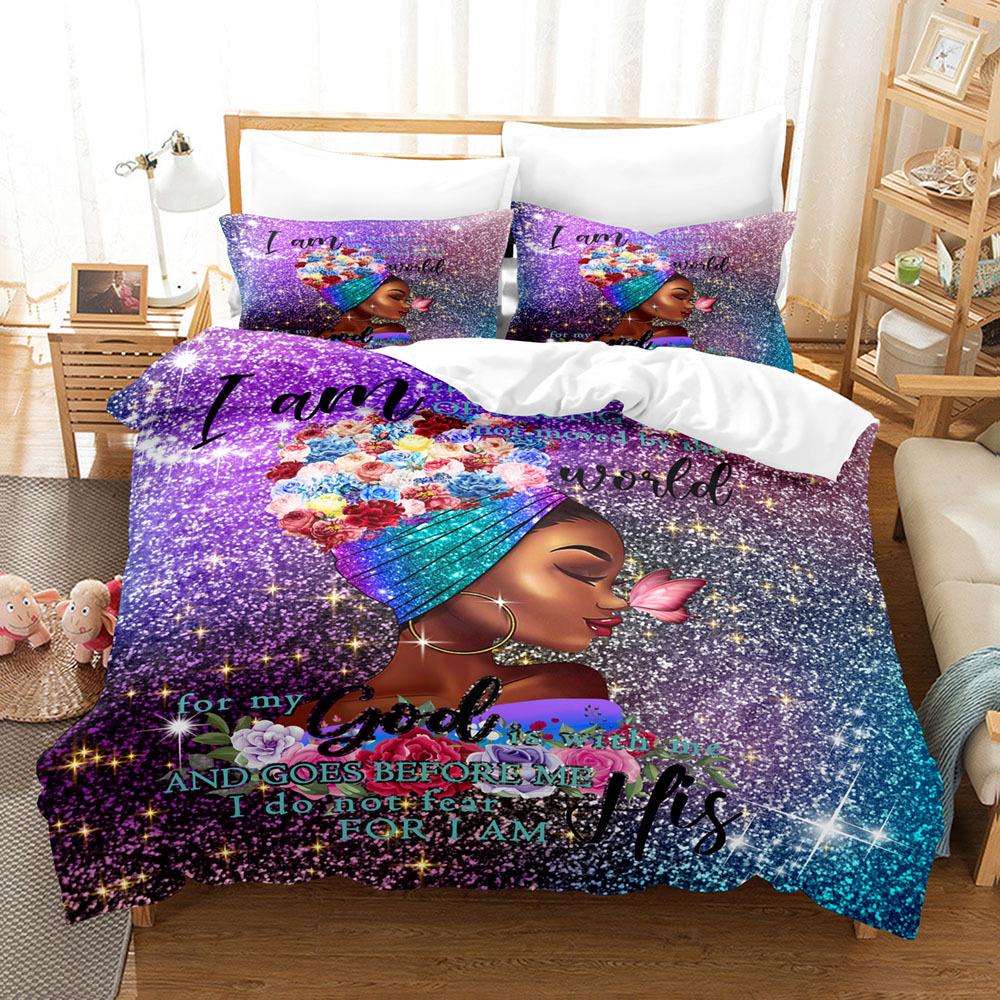 Bed Three-Piece Cartoon Black Girl Series 3D Digital Printing Kit