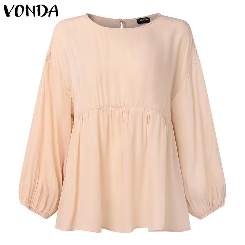 

VONDA Women Round Neck Casual Long Sleeve Elegant Oversized Blouse 5XL хаки