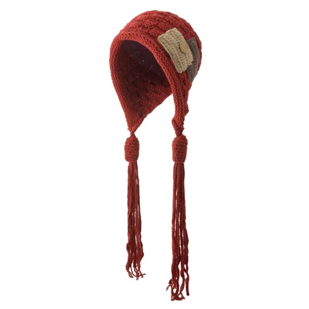 Keep Warm Knitted Hat with Long Tassels Harajuku Designed Ear Protection Hat  Daily