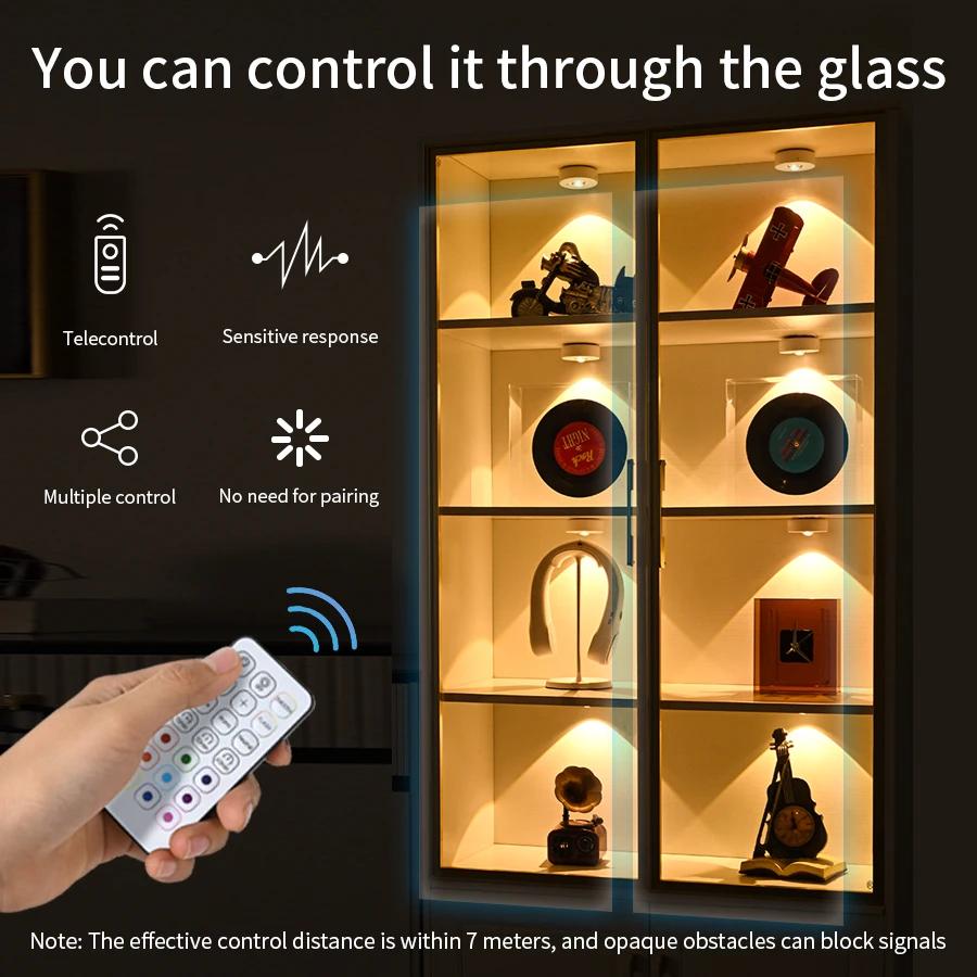 Rechargeable RGB White LED Night Light With Remote Control Dimmable Lamp LED Spotlight Cabinet Light For Kitchen Bedroom Closet