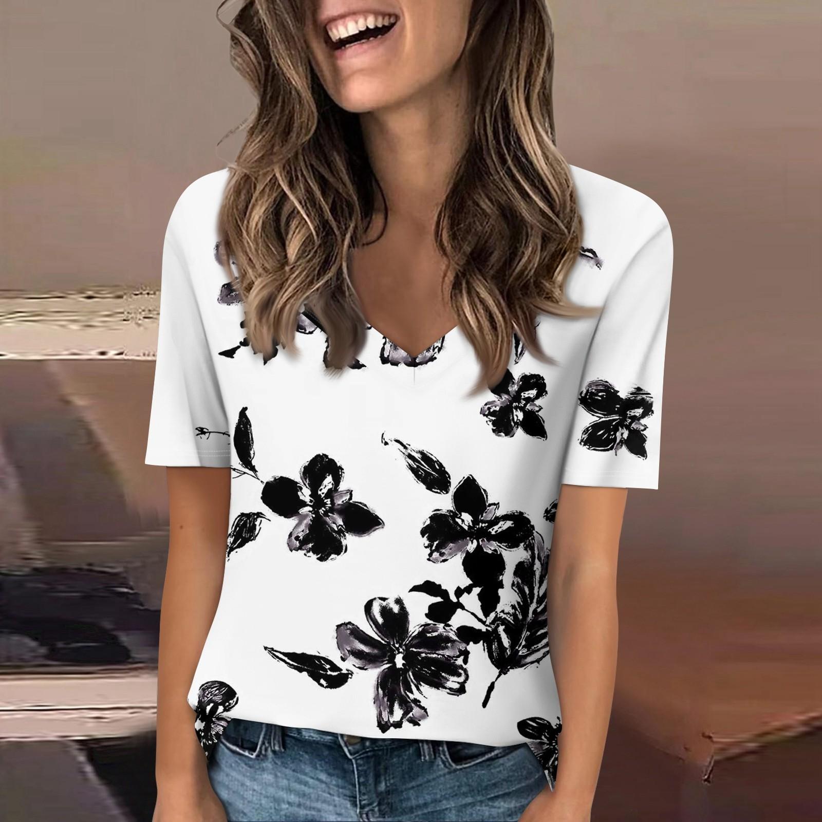 

Женская модная футболка с v-образным вырезом и короткими рукавами, повседневная футболка с принтом L чёрный