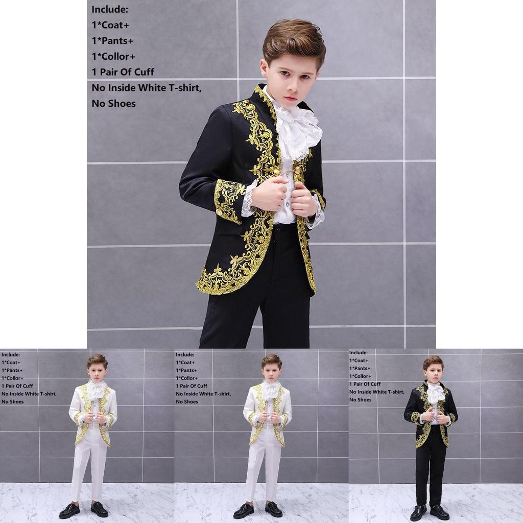 Child Boy Prince Costume With Luxurious Gold Flower Details Perfect For Fairytale Themed Events