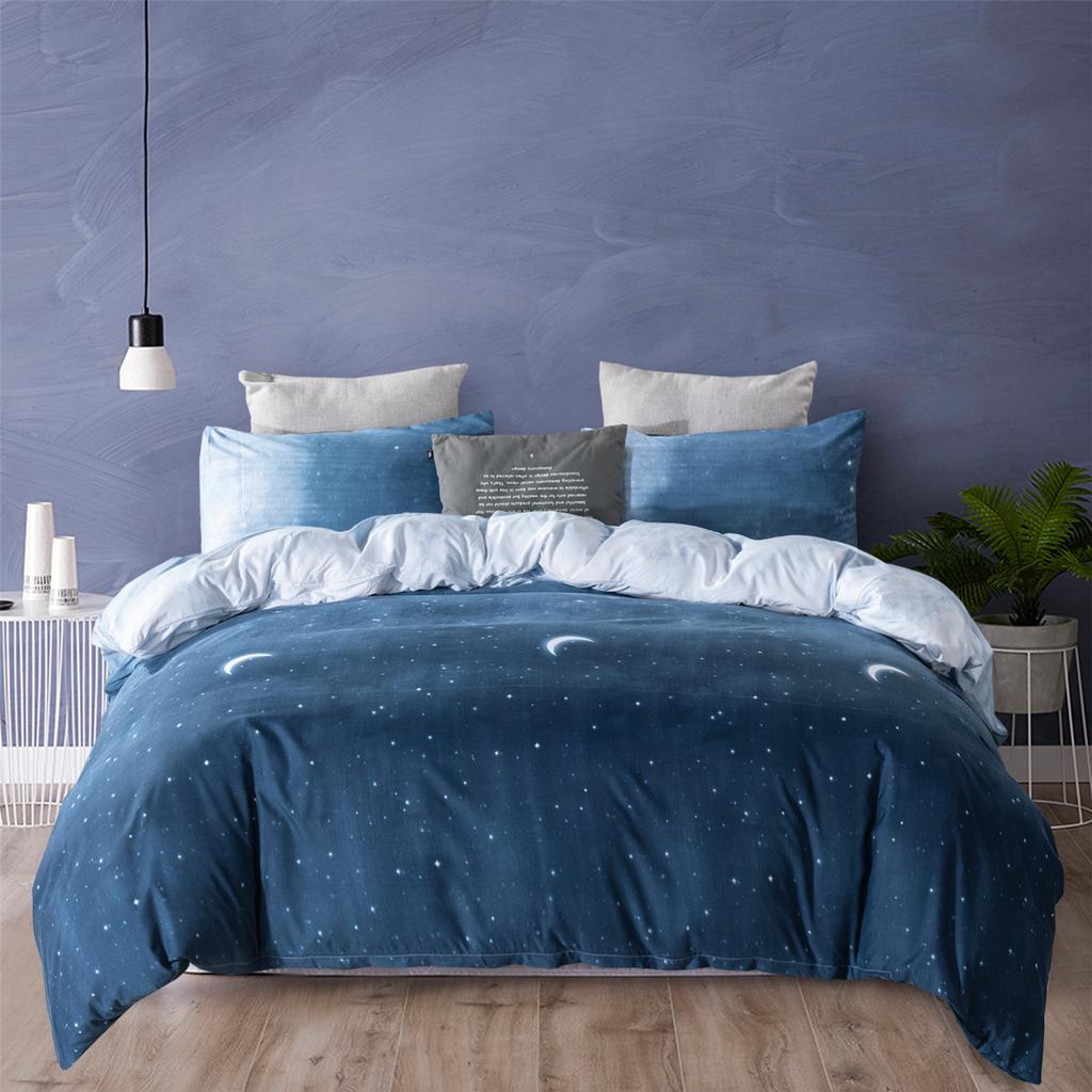 3pcs Set Blue Starry Sky Duvet Cover Bedding Set Double Bed Duvet Cover Twin King Size Bed Constellation Pattern Bed Sheet Set