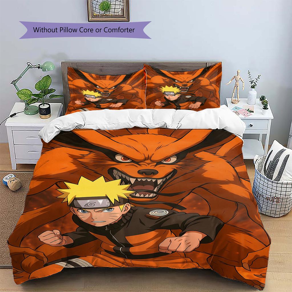 Naruto Anime Wzór Naruto Uzumaki Pościel Dekoracja Domu Prezent Urodzinowy (1 * poszwa na kołdrę + 2 * poszewki na poduszki, bez rdzenia)