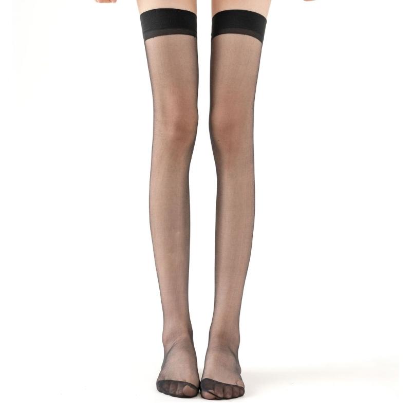 Summer Transparent Nylon Socks Sheer Silk Thigh High Stockings Solid Color Over The Knee Stockings JK Students Stockings