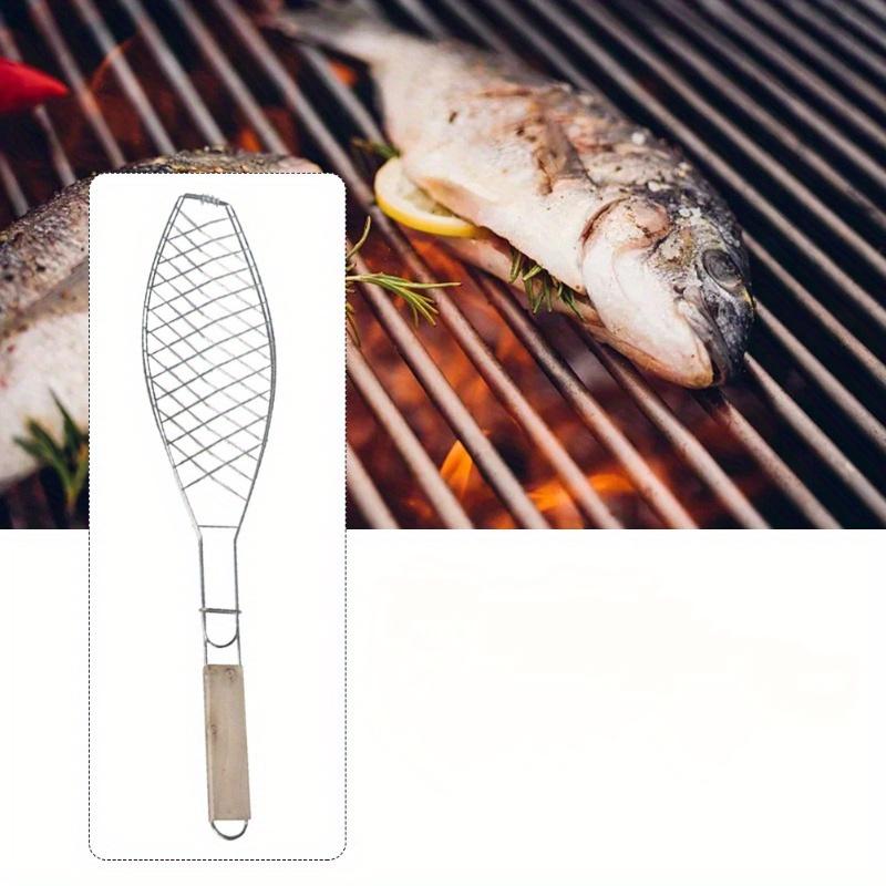 1Pc Barbecue Fish Grill Basket Stainless Steel Wired with Handle Outdoor Kitchen BBQ Tool for Camping