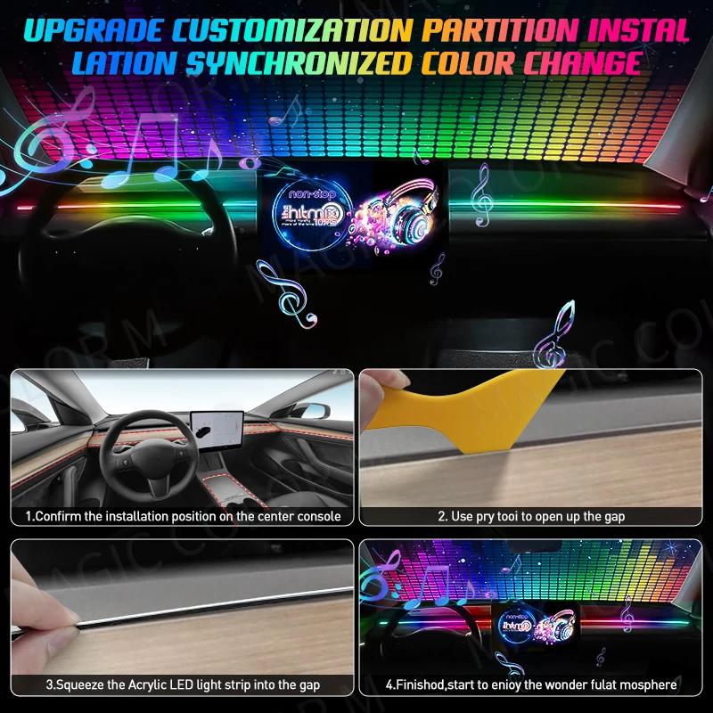 Vgetting For Tesla Model 3 Y S X Ambient Lights 60s Module 2-in-1 Symphony Universal Car LED RGB Atmosphere Lamp USB APP Remote