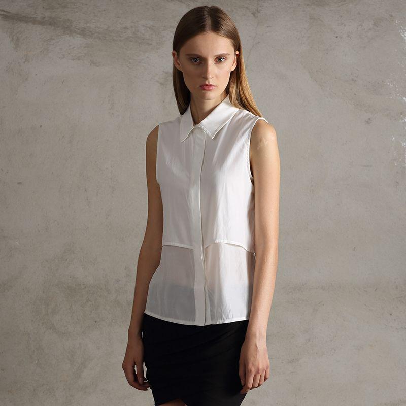 

Big Sale Summer New Arrival Silk Yarn Sleeveless Shirt Women s Double-Layer Floating Square Collar Loose Hidden Hook Front Short Back Long White White L