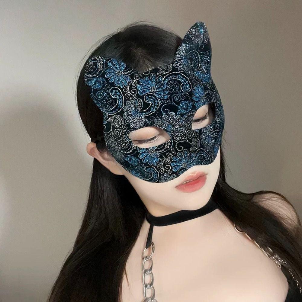 Plastic Halloween Masquerade Mask Flower Half Face Mask Funny Cat Face Masks  Girl