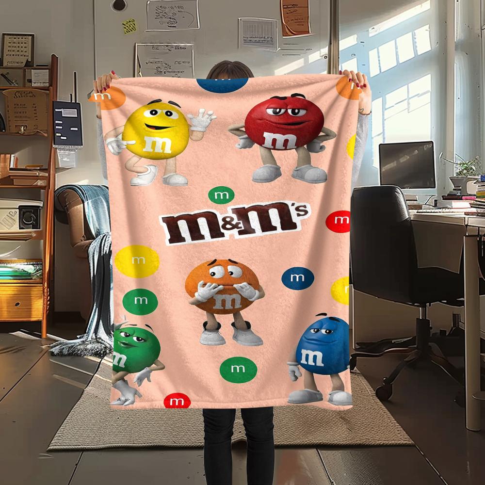 1pz Coperta in Flanella con Stampa M&M's, Alta qualità, Per Tutte le Stagioni, Decorazione per la Casa, Calore e Comfort, Perfetta per Regali di Natale