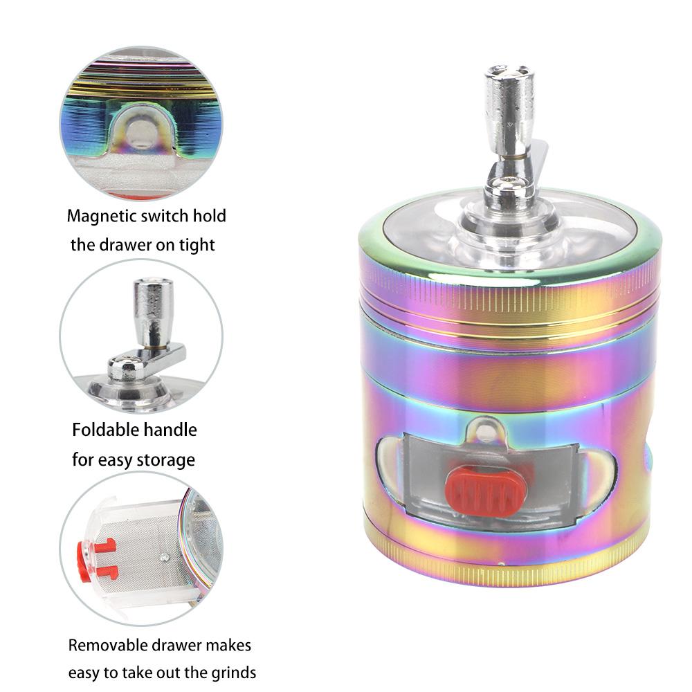 With Drawer Hand Cranked Clear Top Grinder 4 Layers Herb Grinder Crusher Crank Pollinator Spice Grinder Smoke Crusher