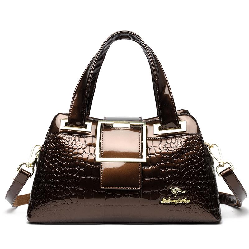 Women’s Crocodile Texture Top Handle Bag with Gold Buckle Casual Chic Shoulder Handbag for Daily Office Use