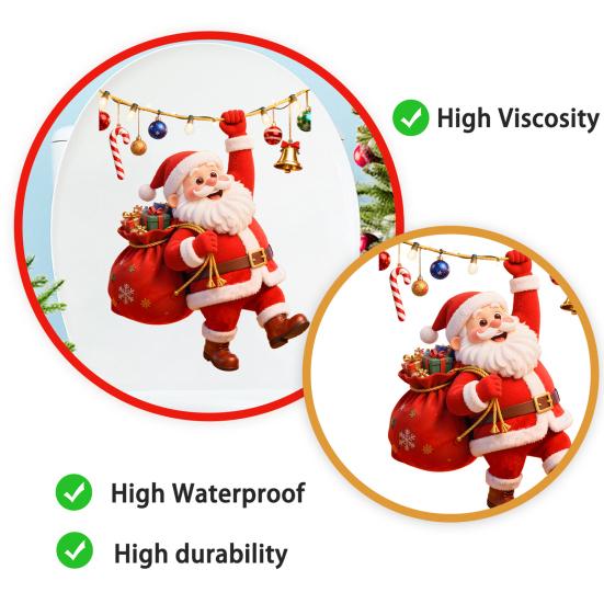 Holiday Bathroom Decoration Cartoon Santa Claus Toilet Seat Sticker, Waterproof PVC Christmas & Colorful Removable Window Decals Lights Decal,