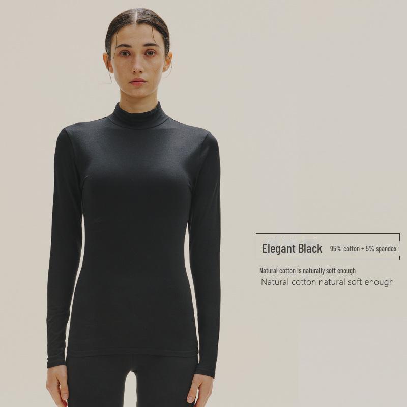 Women's Slim Fit Pure Cotton Mid-Neck Sweater - Solid Color, Autumn/Winter Warm Innerwear