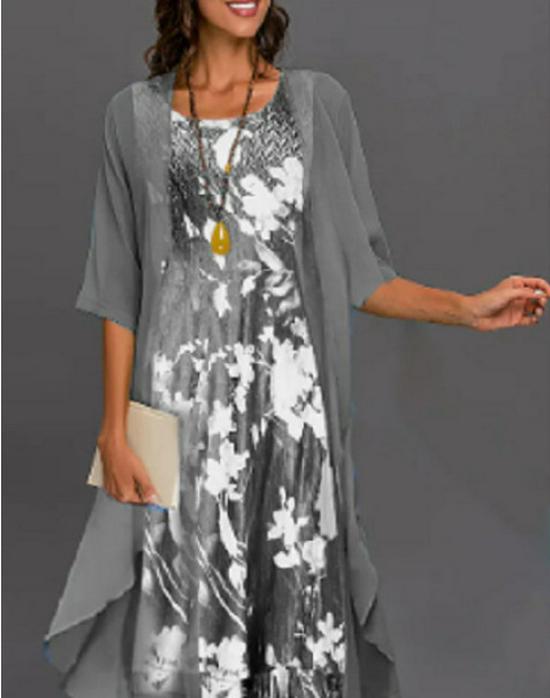 Элегантный весенне-осенний шифоновый костюм-двойка XXL