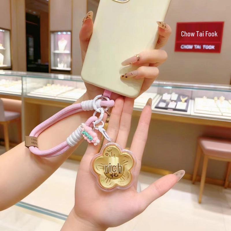 Zhou Family 999 Pure Gold Keychain Pendant - Elegant Gift for Girlfriend