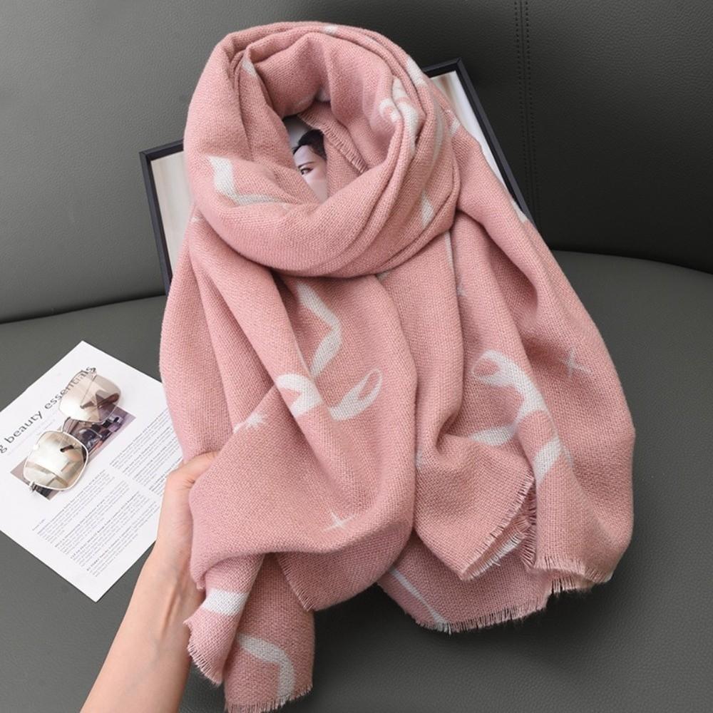 Thicken Bow Wool Scarf Printed Women Cashmere Shawl Elegant Winter Cashmere Scarves Female