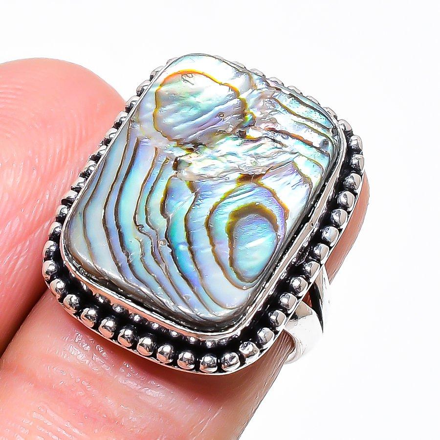 Abalone Shell Gemstone Handmade 925 Sterling Silver Jewelry Ring Size 5.5 KJ-464