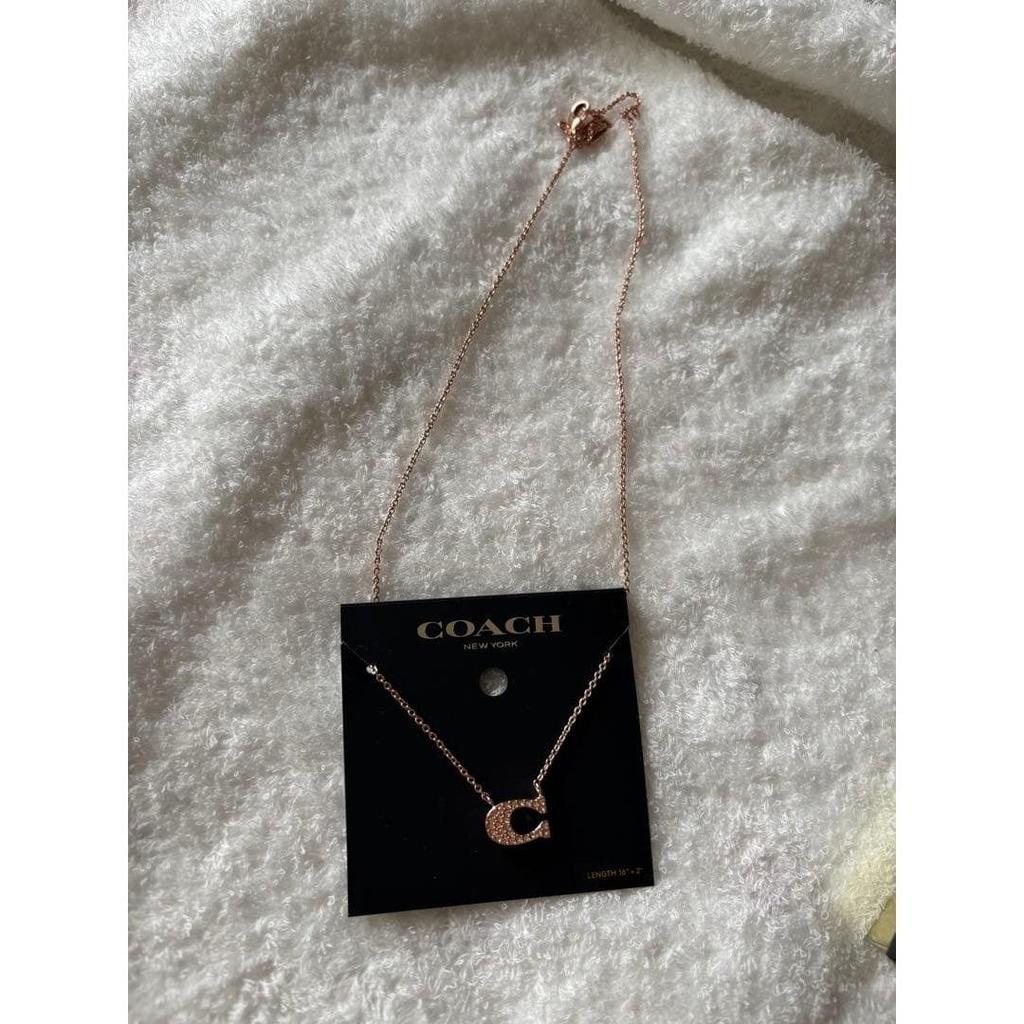 Used COACH Necklace C Logo Rose Gold