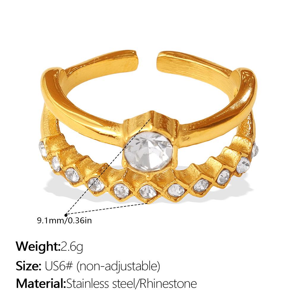 Simple wind sugar cube multi-layer diamond-encrusted zircon open ring women's stainless steel light luxury unique adjustable ring