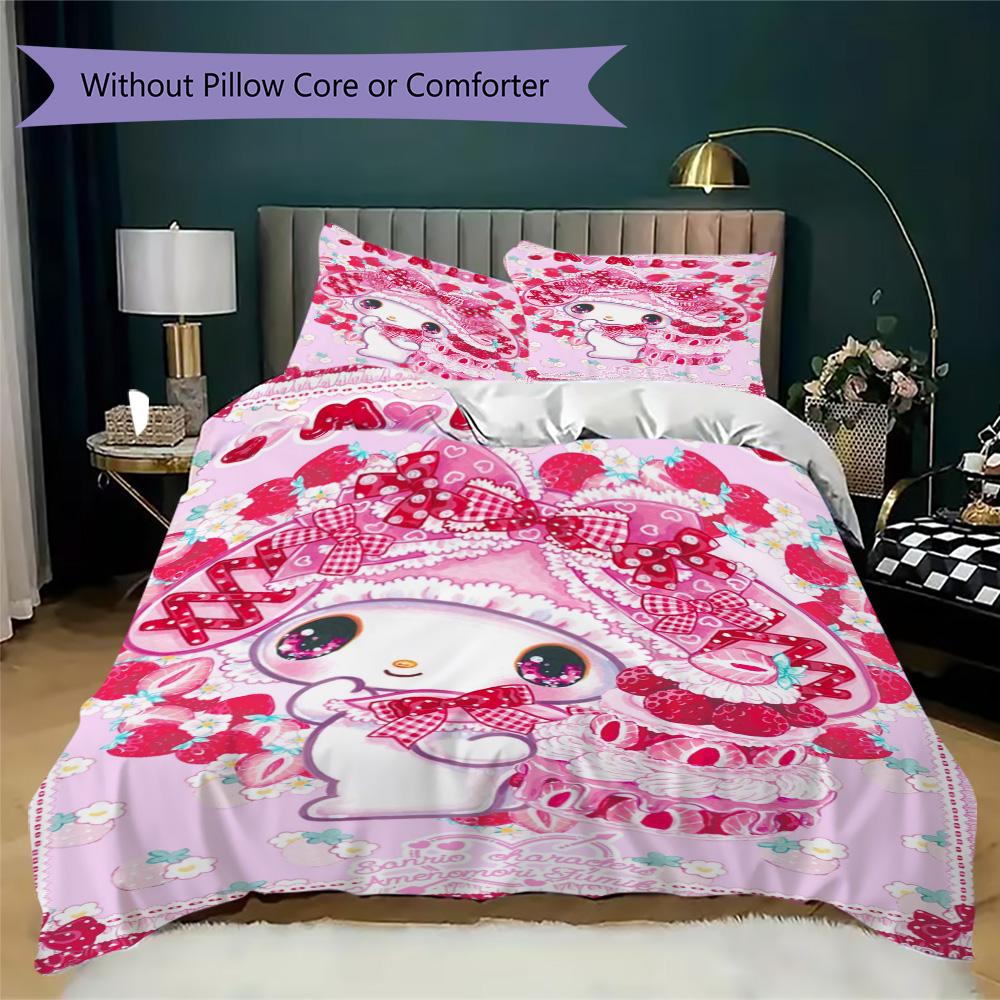 Cute Pink Melody Cartoon Bedding Without Core 1 Duvet Cover 2 Pillowcase Without Core Soft And Comfortable Bedding Set