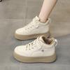 Fashion Women's High Top Vulcanized Shoes Autumn Winter Lace Up Soft Leather Plus Velvet Warm Cotton Shoes Thick Sole Leisure Sneakers