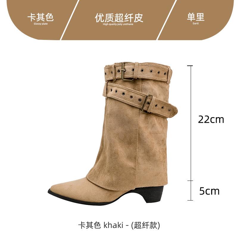 

Soft leather version! Spice Girls Pants Short Boots Women s Coarse Heel Maillard Medium Boots Temperament Pointed Skinny Knight Martin Boots 39 хаки