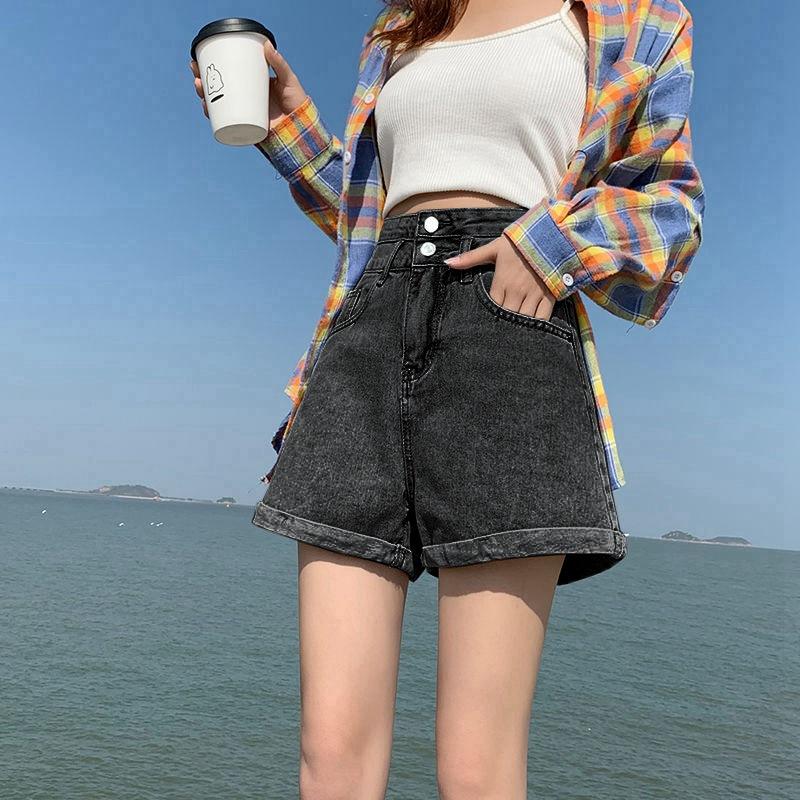 Classic and Minimalist Fashion Versatile Summer Women's Loose High-waisted Thin Burlap Wide-legged A-line Denim Shorts Individuality and Trendiness